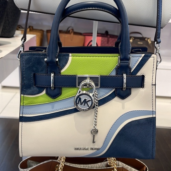 Michael Kors Hamilton Small Satchel Shoulder Crossbody Bag 
Navy Multi 
NWT - Picture 15 of 16